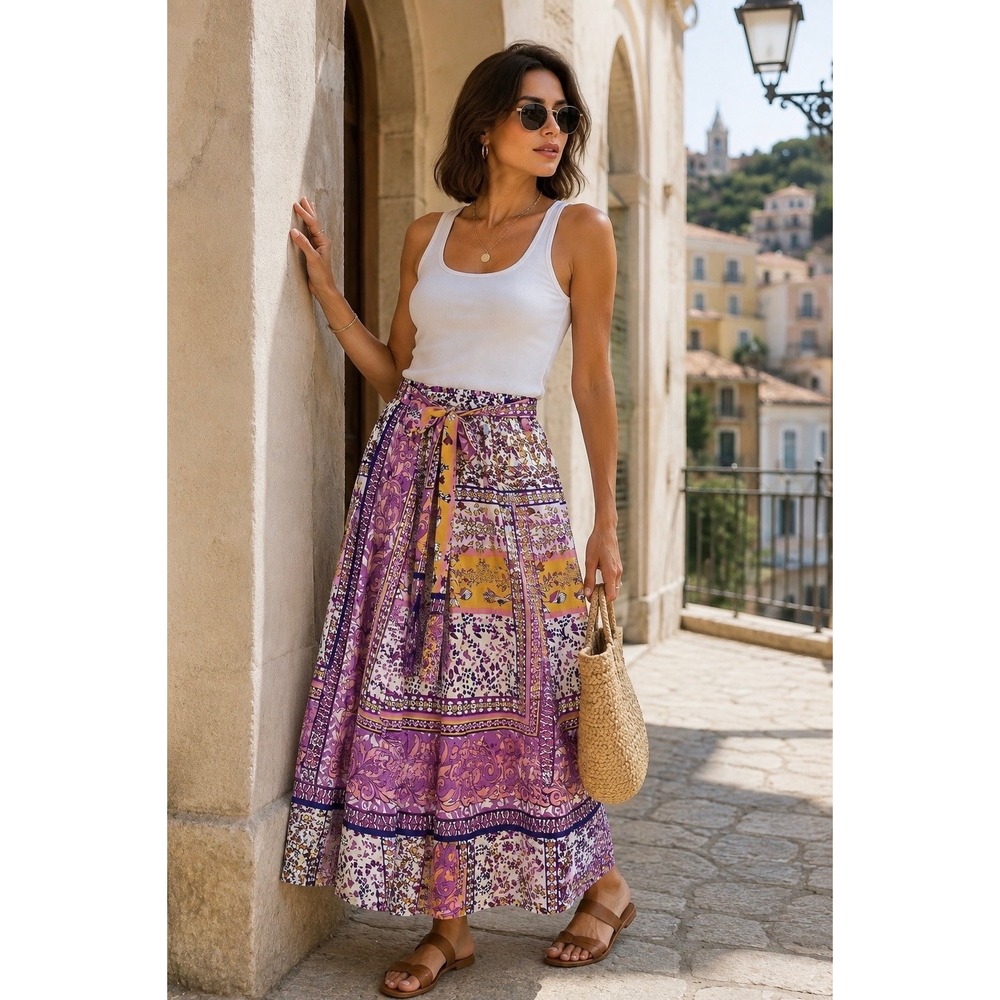 HER DESTINY Patchwork Floral Maxi Skirt LP Boho Festival Euro Summer Vacation